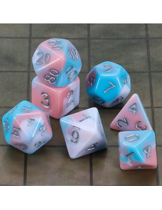 Conjunto de Dados Poliedricos CiaraQ 7 Piezas Azul/Rosa/Blanco 2