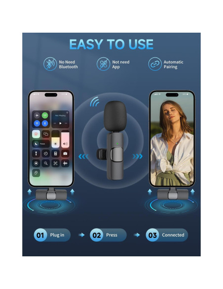 Paquete de 2 Micrófonos Lavalier Inalámbricos K1S para iPhone Paquete de 2 Micrófonos Lavalier Inalámbricos K1S para iPhone