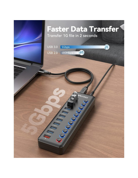 Hub USB 3.0 Alimentado Wenter 11 Puertos con Carga Rápida Hub USB 3.0 Alimentado Wenter 11 Puertos con Carga Rápida