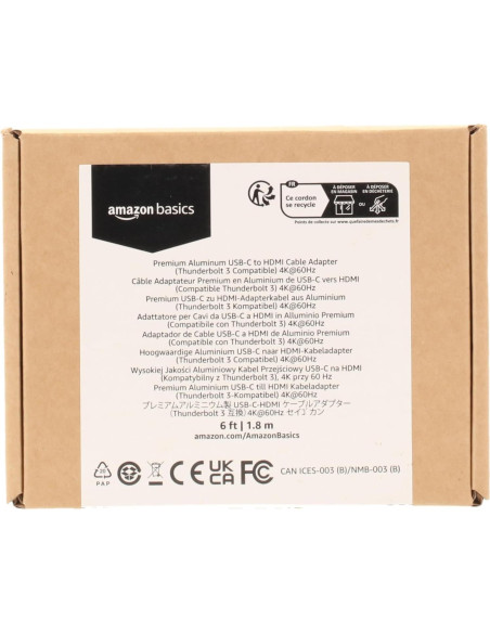 Adaptador USB-C a HDMI Amazon Basics 1.83m 4K 60Hz Negro Adaptador USB-C a HDMI Amazon Basics 1.83m 4K 60Hz Negro