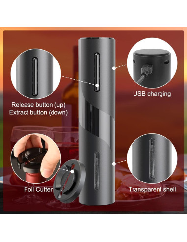 Abridor de Vino Eléctrico DTB TECH Recargable Negro