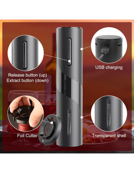 Abridor de Vino Eléctrico DTB TECH Recargable Negro Abridor de Vino Eléctrico DTB TECH Recargable Negro