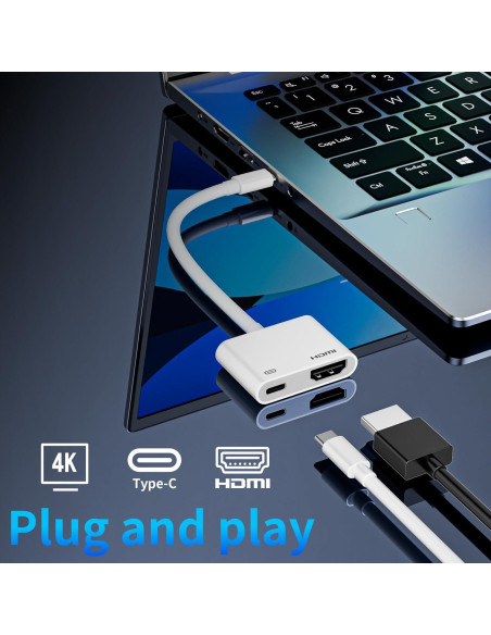 Adaptador USB C a HDMI 4K 60Hz Groodo con carga PD 100W Adaptador USB C a HDMI 4K 60Hz Groodo con carga PD 100W