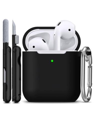 Funda de Silicona R-fun para AirPods 1/2 con Llavero - Negro
