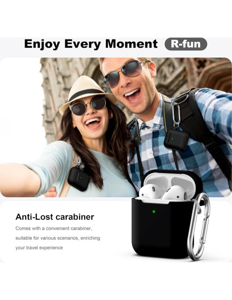 Funda de Silicona R-fun para AirPods 1/2 con Llavero - Negro Funda de Silicona R-fun para AirPods 1/2 con Llavero - Negro