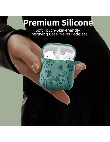 Funda de Silicona Grabada Lerobo para AirPods 1/2 Gen Verde Pino Funda de Silicona Grabada Lerobo para AirPods 1/2 Gen Verde Pino