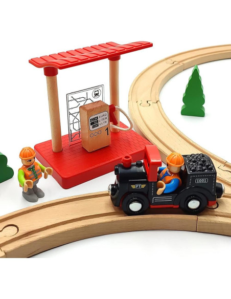 Juego de Grúa de Madera DSHMIXIA con Vagones para Niños Juego de Grúa de Madera DSHMIXIA con Vagones para Niños