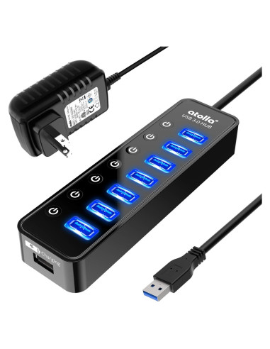 Hub USB 3.0 Atolla 7 Puertos con Carga Inteligente y Interruptores