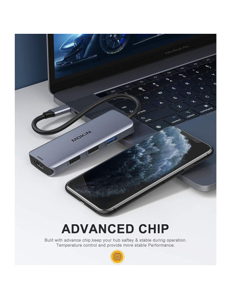 Adaptador USB C a Doble HDMI MOKiN 6 en 1 4K 60Hz Adaptador USB C a Doble HDMI MOKiN 6 en 1 4K 60Hz
