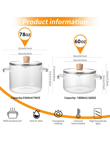 Set 2 Pzs Cacerolas de Vidrio KEMORELA 1.8L y 2.3L