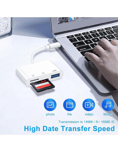 Lector de Tarjetas SD USB-C MBODMI 3 en 1 para iPhone/iPad Lector de Tarjetas SD USB-C MBODMI 3 en 1 para iPhone/iPad