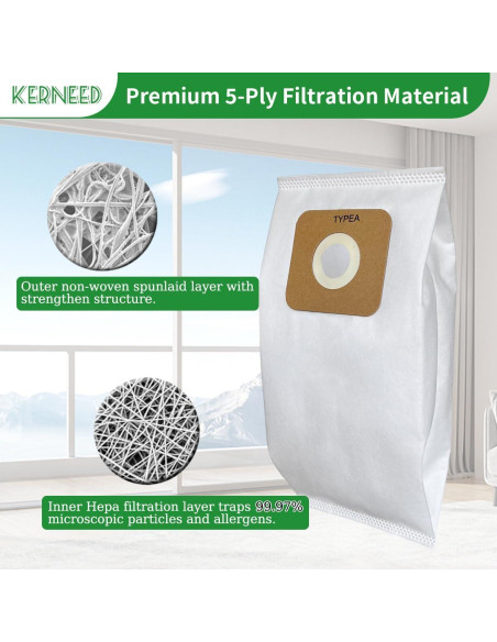 Paquete de 8 bolsas HEPA Kerneed RAH-6 para aspiradoras Riccar