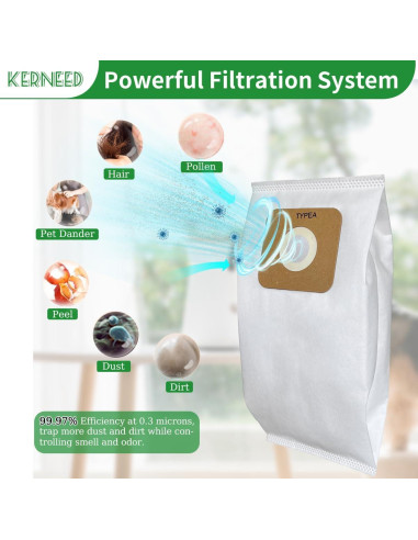 Paquete de 8 bolsas HEPA Kerneed RAH-6 para aspiradoras Riccar