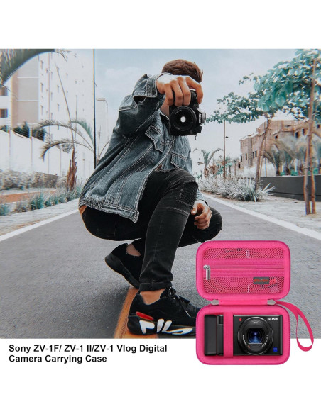 Funda de transporte Elonbo para cámara Sony ZV-1F - Frambuesa Funda de transporte Elonbo para cámara Sony ZV-1F - Frambuesa