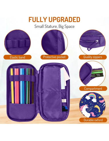 Estuche de Lápices Fitvc para Niñas, Bolsa Arcoíris 2 Compartimentos