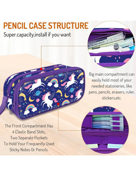 Estuche de Lápices Fitvc para Niñas, Bolsa Arcoíris 2 Compartimentos Estuche de Lápices Fitvc para Niñas, Bolsa Arcoíris 2 Compartimentos