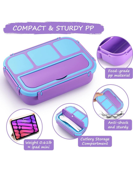 Caja de Almuerzo Bento QQKO 1200ml 4 Compartimentos Púrpura Caja de Almuerzo Bento QQKO 1200ml 4 Compartimentos Púrpura