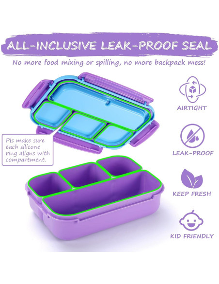 Caja de Almuerzo Bento QQKO 1200ml 4 Compartimentos Púrpura Caja de Almuerzo Bento QQKO 1200ml 4 Compartimentos Púrpura
