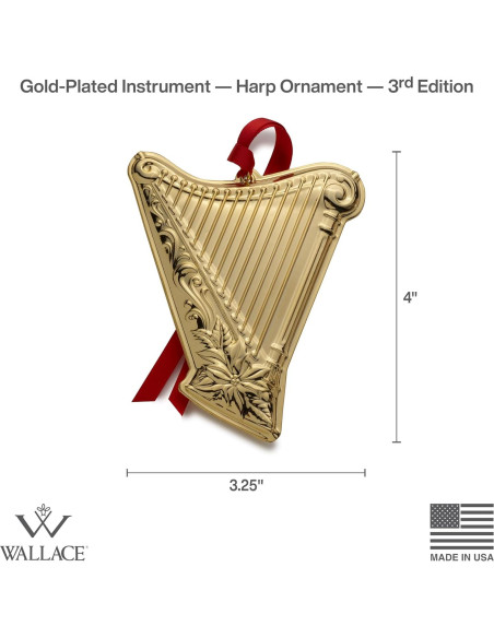 Adorno Musical Bañado en Oro Wallace 2024 - Arpa 10,16 cm Adorno Musical Bañado en Oro Wallace 2024 - Arpa 10,16 cm