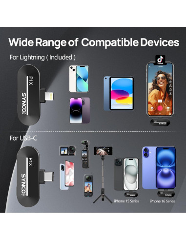 Micrófono Lavalier Inalámbrico SYNCO para iPhone 2 Mic