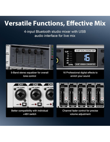 Mezclador de Audio Phenyx Pro PTX-15, 4 Canales, USB