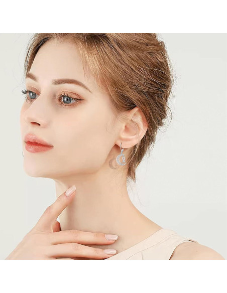 Pendientes de Plata 925 con Cinta y Luna para Mujeres Pendientes de Plata 925 con Cinta y Luna para Mujeres