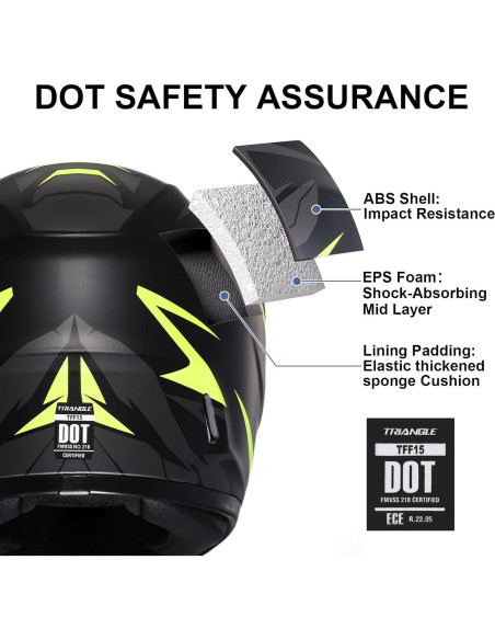 Casco de Motocicleta TRIANGLE TFF15 Doble Visera Amarillo Casco de Motocicleta TRIANGLE TFF15 Doble Visera Amarillo