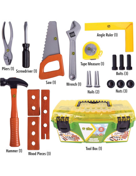 Juego de Herramientas John Deere 18 Piezas para Niños Juego de Herramientas John Deere 18 Piezas para Niños