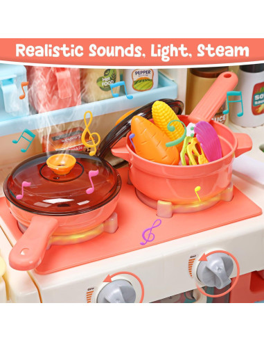 Juego de Cocina Interactivo HOLYFUN Rosa con Luz y Sonido