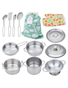 Juego de Cocina de Juguete Acero Inoxidable 13 Piezas