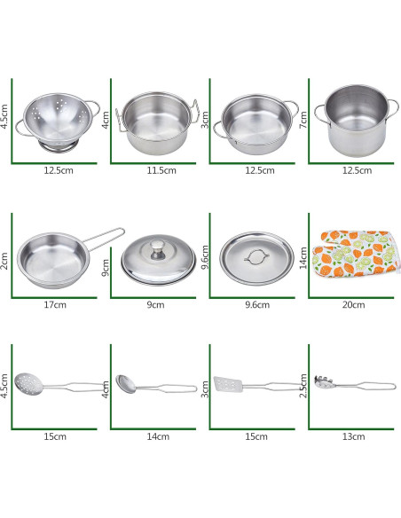 Juego de Cocina de Juguete Acero Inoxidable 13 Piezas Juego de Cocina de Juguete Acero Inoxidable 13 Piezas