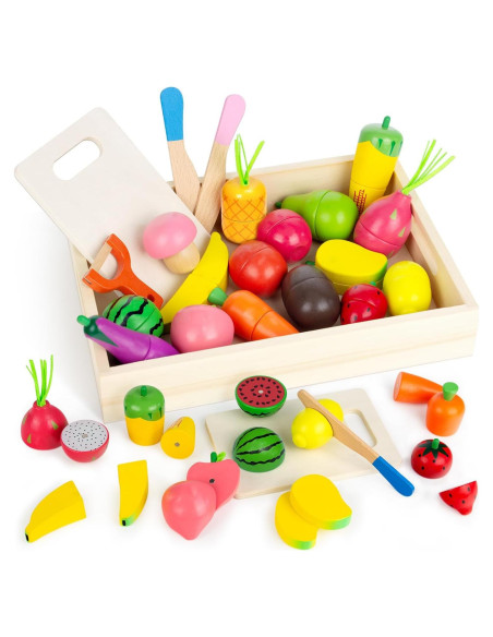 Juego de Comida de Madera GOPLACS para Niños 3-12 Años Juego de Comida de Madera GOPLACS para Niños 3-12 Años