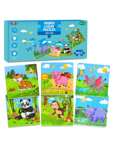 6 Rompecabezas de Animales de Madera SpriteGru 14 cm