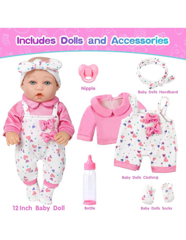 Muñeca XFEYUE 30 cm con ropa rosa y accesorios