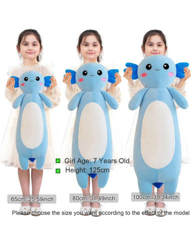 Peluche Axolotl Kekeso 80cm Suave Almohada Azul
