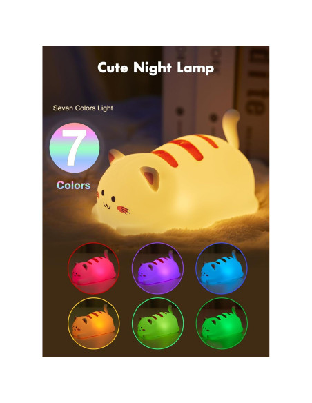 Luz Nocturna Gato Minetom Silicona 7 Colores Recargable Luz Nocturna Gato Minetom Silicona 7 Colores Recargable