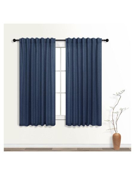 Cortinas KOUFALL 2 Paneles Lino 20% Azul Marino 114 cm Cortinas KOUFALL 2 Paneles Lino 20% Azul Marino 114 cm