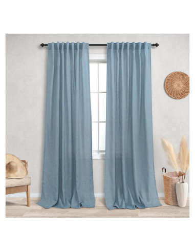 Cortinas KOUFALL Azul Piedra 2 Paneles 84 cm Lino Semi Transparente