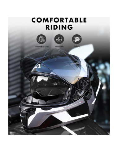 Casco Integral TRIANGLE FF351 Doble Visor Negro Blanco
