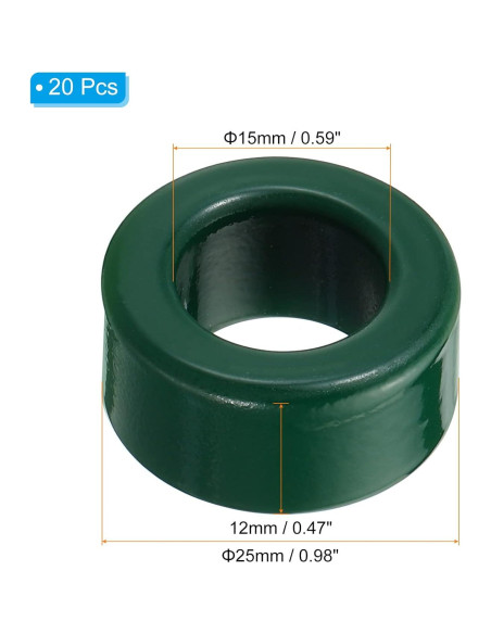 Núcleo Toroidal de Ferrita PATIKIL 20 Pcs 25x15x12 mm Verde Núcleo Toroidal de Ferrita PATIKIL 20 Pcs 25x15x12 mm Verde