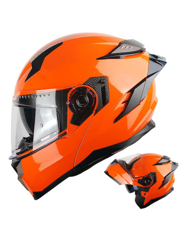 Casco Modular 1Storm HJA119 Doble Lente Antivaho Naranja
