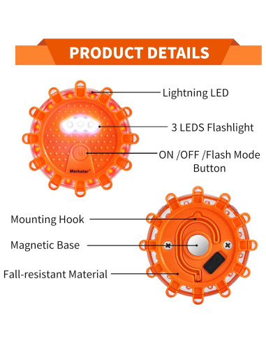 Flares LED de Emergencia Markstor - 3 Paquete Recargable USB