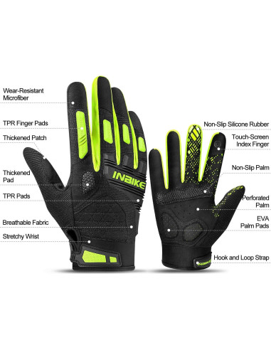 Guantes de Montaña INBIKE Táctiles con Almohadilla EVA Verde