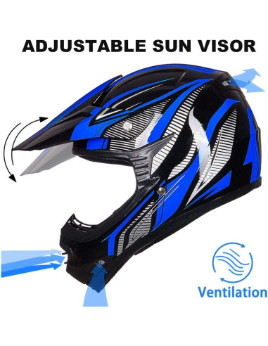 Casco ATV ILM para Niños Joven-XL Azul/Plata con Gafas y Guantes