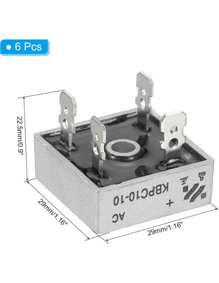 Diodo Rectificador PATIKIL KBPC10-10 10A 1000V 6 Pcs Diodo Rectificador PATIKIL KBPC10-10 10A 1000V 6 Pcs