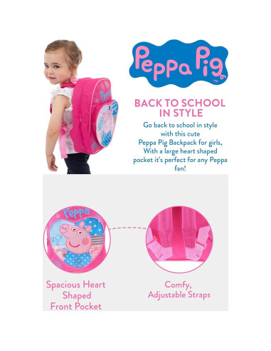 Mochila Peppa Pig Rosa para Niñas con Bolsillo Frontal