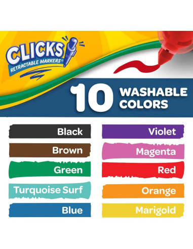 Marcadores Retráctiles Crayola 10 Colores Lavables 3+