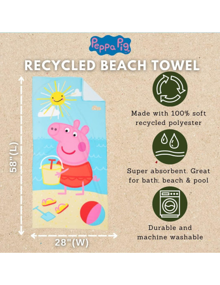 Toalla de Playa Franco Peppa Pig 100% Reciclada 147x71 cm Toalla de Playa Franco Peppa Pig 100% Reciclada 147x71 cm