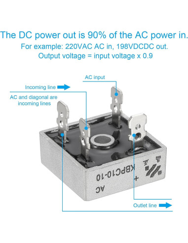 Diodo Rectificador PATIKIL KBPC10-10 10A 1000V 6 Pcs