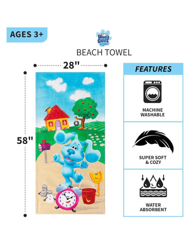 Toalla de Playa Franco Kids 100% Algodón Blues Clues 147x71 cm